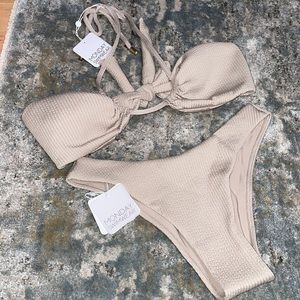 MONDAY SWIMWEAR / Oat Crinkle Beige Grey Bathing Suit Set